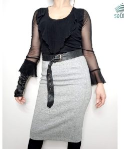 Jupe-Couleur Grise-Marque H&M-Qualité Polyester-Pour Femme-Taille M-Style Travail-Ref:Y0057