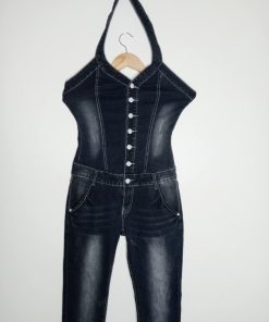 Salopette En Jean-Couleur Noire-Marque LANTIS-Qualité Coton-Pour Femme-Taille S, M-Style Tendance-Ref:Y0165