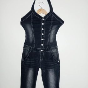 Salopette En Jean-Couleur Noire-Marque LANTIS-Qualité Coton-Pour Femme-Taille S, M-Style Tendance-Ref:Y0165